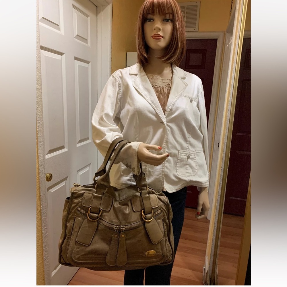 🤎🤍Chloe Large Taupe OliveLeather Organizer Satchel BayBag Briefcase Authentic